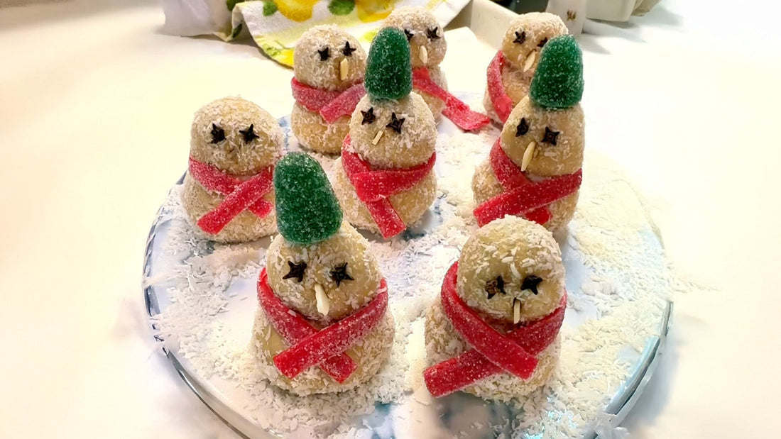 Muñecos de nieve de coco y leche condensada sin azúcar