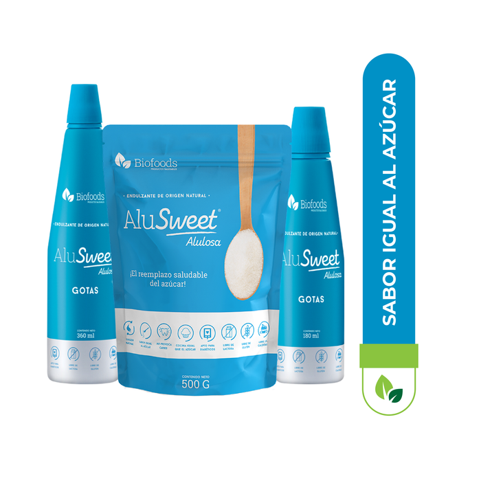 AluSweet Allulose Pack: Powder 500g + Drops 360ml and 180ml
