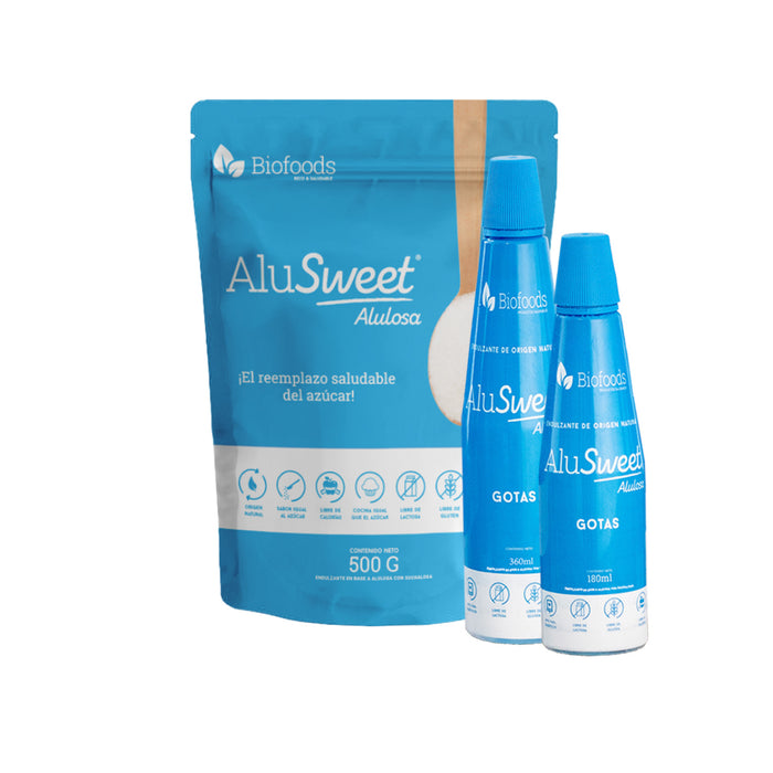 AluSweet Allulose Pack: Powder 500g + Drops 360ml and 180ml